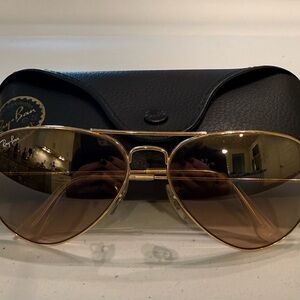 Ray-Ban Gold and Brown Aviator Sunglasses